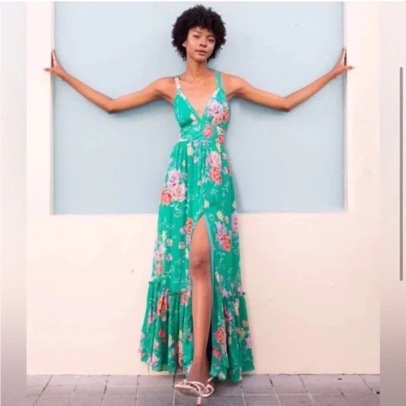 Yumi Kim Tracey Green Floral Maxi Dress Size XS Sold Out  - FLAW - Picture 3 of 16